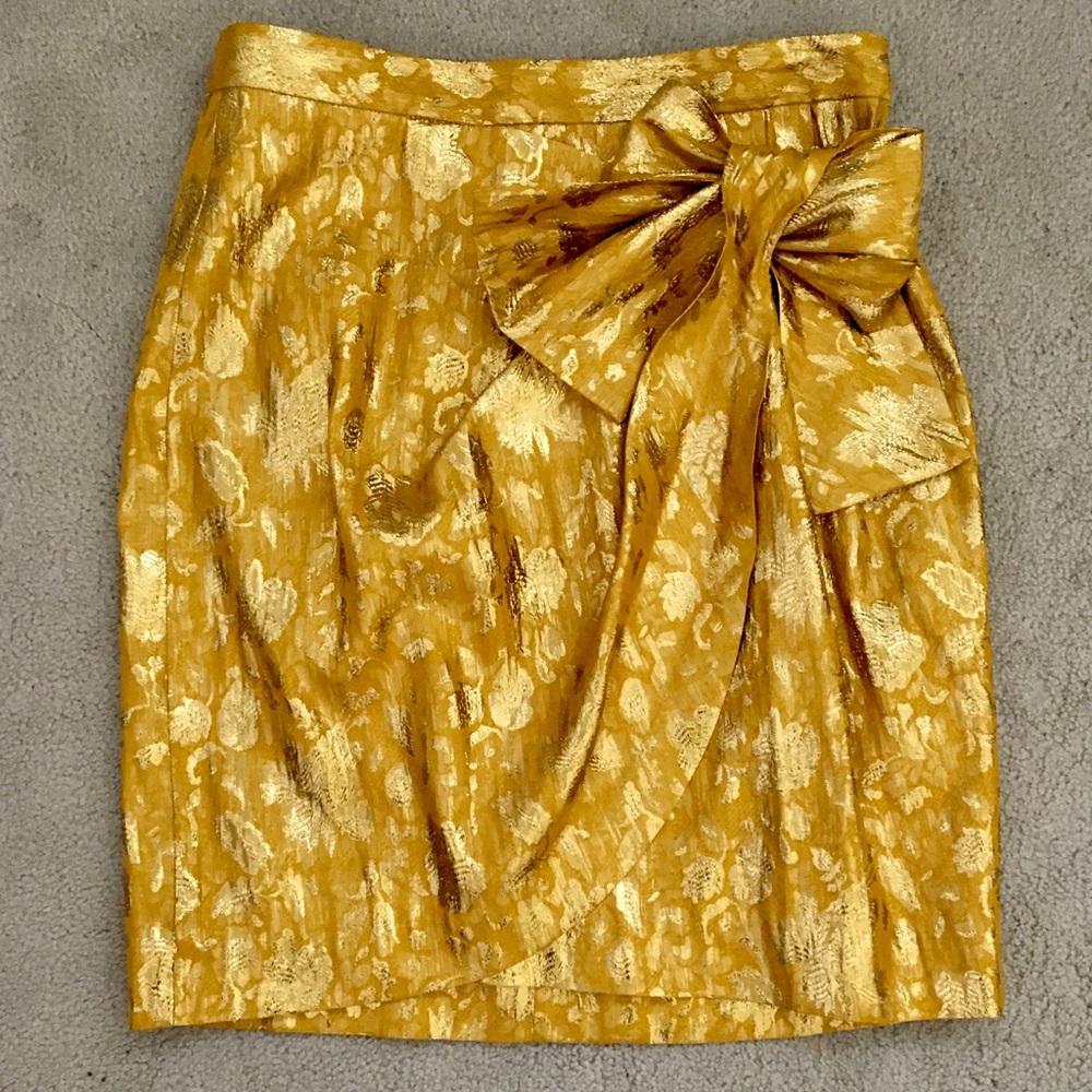 3.1 Phillip Lim Yellow & Gold Brocade Skirt w/ Bow